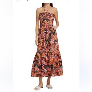 ALC Adelle Tiered Halter Dress Midi Length Tropical Print Size 8 Cotton Vacation